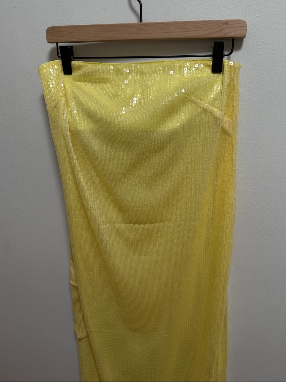 STAUD Casey dress butter yellow strapless sequin gown maxi dress wedding guest 6 - Picture 3 of 10